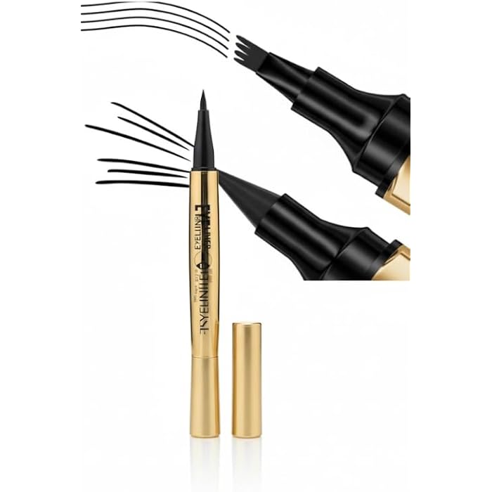 2-in-1 Eyeliner and Eyebrow Pencil Eyebrow Pen with Fork Tip Long-lasting Waterproof Eyeliner and Brow Pen,(Black eyeliner- dark brown eyebrow) - Image 1